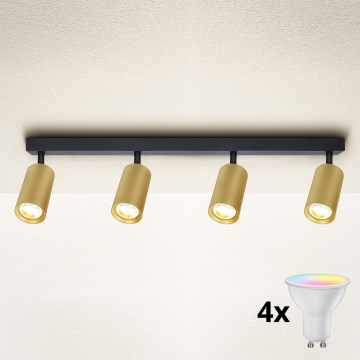 Brilagi - LED RGBW himmennettävä kohdevalaisin SELE GOLDEN 4xGU10/4,8W/230V 3000K musta/kulta + kaukosäädin