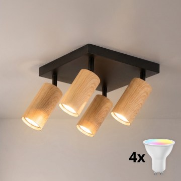 BRILAGI - LED RGBW himmennettävä kohdevalaisin SELE SQUARE 4xGU10/6,5W/230V 2700-6500K musta/tammi-dekori