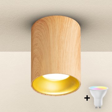 Brilagi - LED RGBW himmennettävä kohdevalaisin TRINE 1xGU10/6W/230V 3000K tammi-dekori + kaukosäädin