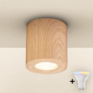 Brilagi - LED RGBW himmennettävä kylpyhuonevalaisin MIA 1xGU10/4,8W/230V 3000K 84x80 mm tammi-dekori IP44 + kaukosäädin