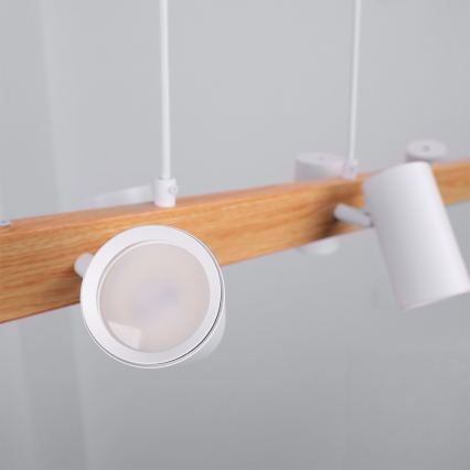 BRILAGI - LED RGBW himmennettävä riippuvalaisin vaijerilla SELE 6xGU10/6,5W/230V 2700-6500K valkoinen/tammi-kuvio + kaukosäädin
