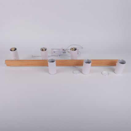 BRILAGI - LED RGBW himmennettävä riippuvalaisin vaijerilla SELE 6xGU10/6,5W/230V 2700-6500K valkoinen/tammi-kuvio + kaukosäädin