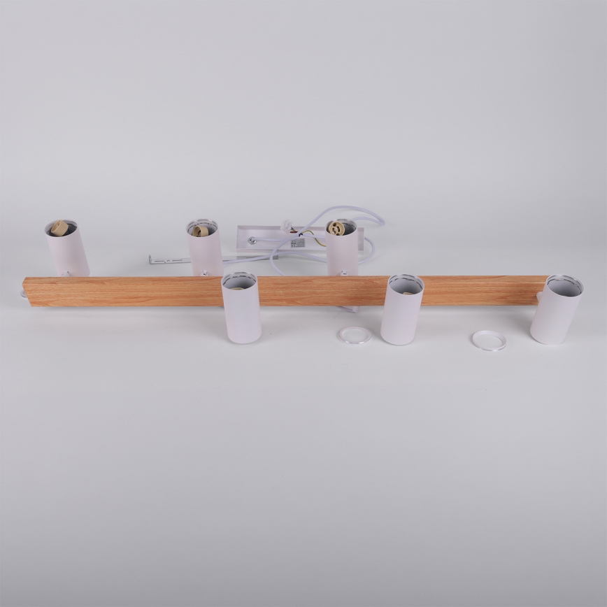 BRILAGI - LED RGBW himmennettävä riippuvalaisin vaijerilla SELE 6xGU10/6,5W/230V 2700-6500K valkoinen/tammi-kuvio + kaukosäädin