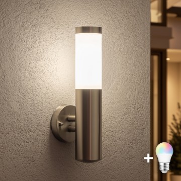 BRILAGI - LED RGBW himmennettävä ulkoseinävalaisin ELIA 1xE27/6,5W/230V 2700-6500K IP44 Wi-Fi mattakromi
