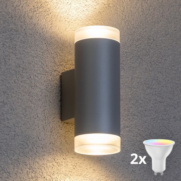 Brilagi - LED RGBW himmennettävä ulkoseinävalaisin MATERA 2xGU10/6W/230V 3000K IP54 harmaa + kauko-ohjain