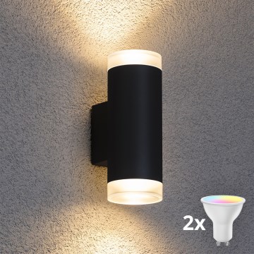 Brilagi - LED RGBW himmennettävä ulkoseinävalaisin MATERA 2xGU10/6W/230V 3000K IP54 musta + kaukosäädin