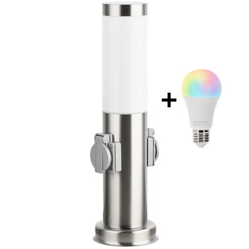 Brilagi - LED RGBW himmennettävä ulkovalaisin kahdella pistorasialla 1xE27/15W/230V 2700-6500K IP44 40 cm mattakromi