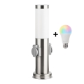 Brilagi - LED RGBW himmennettävä ulkovalaisin kahdella pistorasialla 1xE27/9W/230V 2700-6500K IP44 40 cm mattakromi