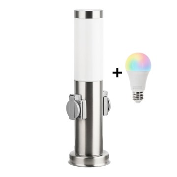 Brilagi - LED RGBW himmennettävä ulkovalaisin kahdella pistorasialla 1xE27/9W/230V 2700-6500K IP44 40 cm mattakromi