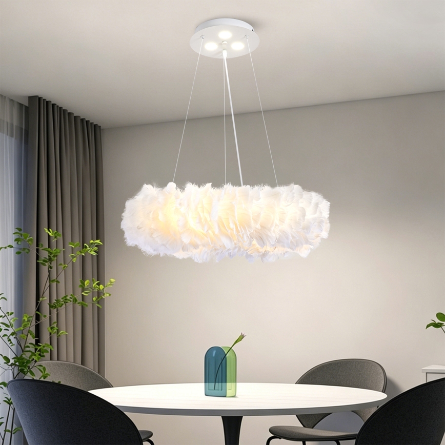 BRILAGI - LED-riippuvalaisin FEATHER, kaapelikiinnitys, 3xE27/40W/230V + 3xLED/3W, Ø 50 cm, valkoinen