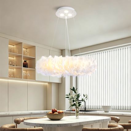 BRILAGI - LED-riippuvalaisin FEATHER, kaapelikiinnitys, 3xE27/40W/230V + 3xLED/3W, Ø 50 cm, valkoinen