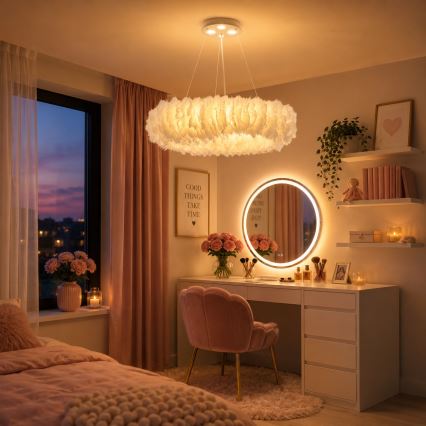 BRILAGI - LED-riippuvalaisin FEATHER, kaapelikiinnitys, 3xE27/40W/230V + 3xLED/3W, Ø 50 cm, valkoinen