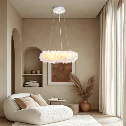 BRILAGI - LED-riippuvalaisin FEATHER, kaapelikiinnitys, 3xE27/40W/230V + 3xLED/3W, Ø 50 cm, valkoinen
