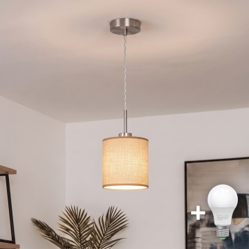 Brilagi - LED-riippuvalaisin johdolla NUBILA 1xE27/60W/230V Ø 14 cm vaaleanruskea