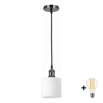 BRILAGI - LED-riippuvalaisin johdolla RETRO GLASS 1xE27/60W/230V halkaisija 10 cm musta/valkoinen