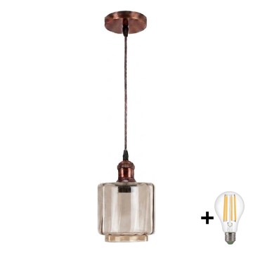 BRILAGI - LED-riippuvalaisin johdolla RETRO GLASS 1xE27/60W/230V, halkaisija 14 cm, kupari/savunbeige