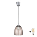BRILAGI - LED-riippuvalaisin johdolla RETRO GLASS 1xE27/60W/230V halkaisija 17 cm hopea/savunbeige