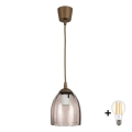BRILAGI - LED-riippuvalaisin johdolla RETRO GLASS 1xE27/60W/230V halkaisija 17 cm ruskea/savuinen beige
