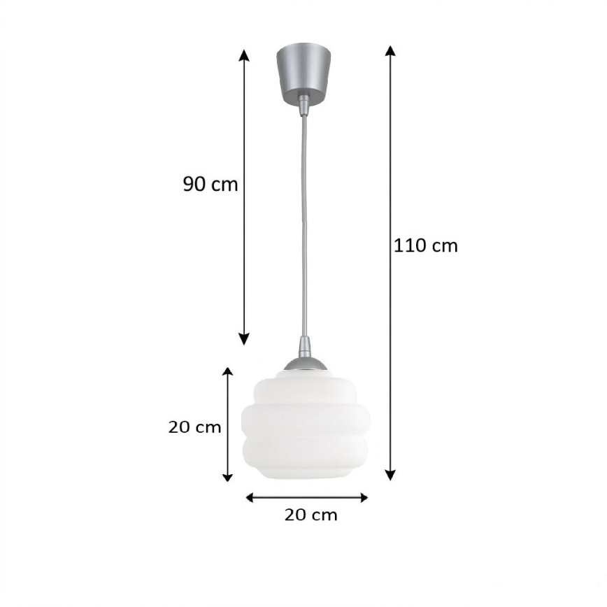 BRILAGI - LED-riippuvalaisin johdolla RETRO GLASS 1xE27/60W/230V halkaisija 20 cm hopea/valkoinen
