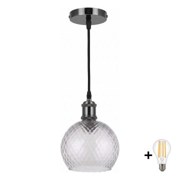BRILAGI - LED riippuvalaisin johdolla RETRO GLASS 1xE27/60W/230V halkaisija 25 cm musta/savunharmaa