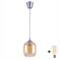BRILAGI - LED-riippuvalaisin johdolla RETRO GLASS 1xE27/60W/230V Ø 14 cm hopea/savunruskea