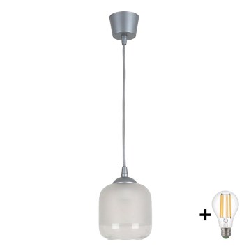 BRILAGI - LED-riippuvalaisin johdolla RETRO GLASS 1xE27/60W/230V Ø 14 cm hopea/valkoinen