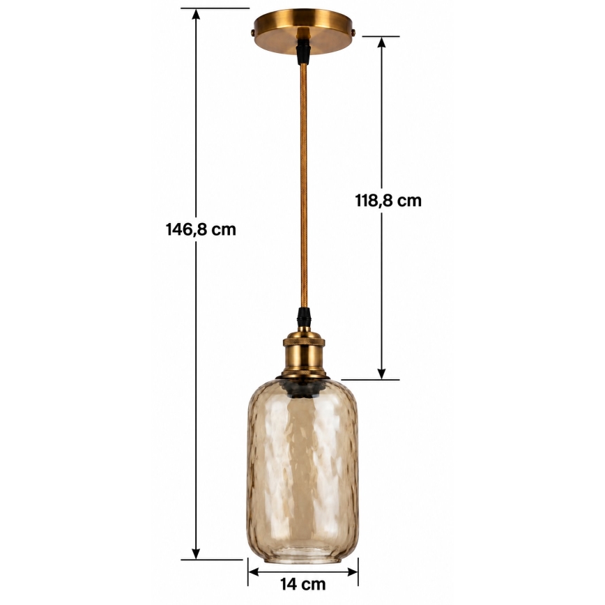 BRILAGI - LED-riippuvalaisin vaijerilla RETRO GLASS 1xE27/60W/230V Ø 14 cm kulta/savunruskea