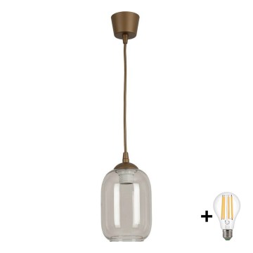 BRILAGI - LED-riippuvalaisin johdolla RETRO GLASS 1xE27/60W/230V Ø 14 cm ruskea/savunharmaa