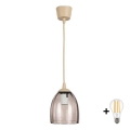 BRILAGI - LED-riippuvalaisin johdolla RETRO GLASS 1xE27/60W/230V Ø 17 cm beige/savunvärinen beige