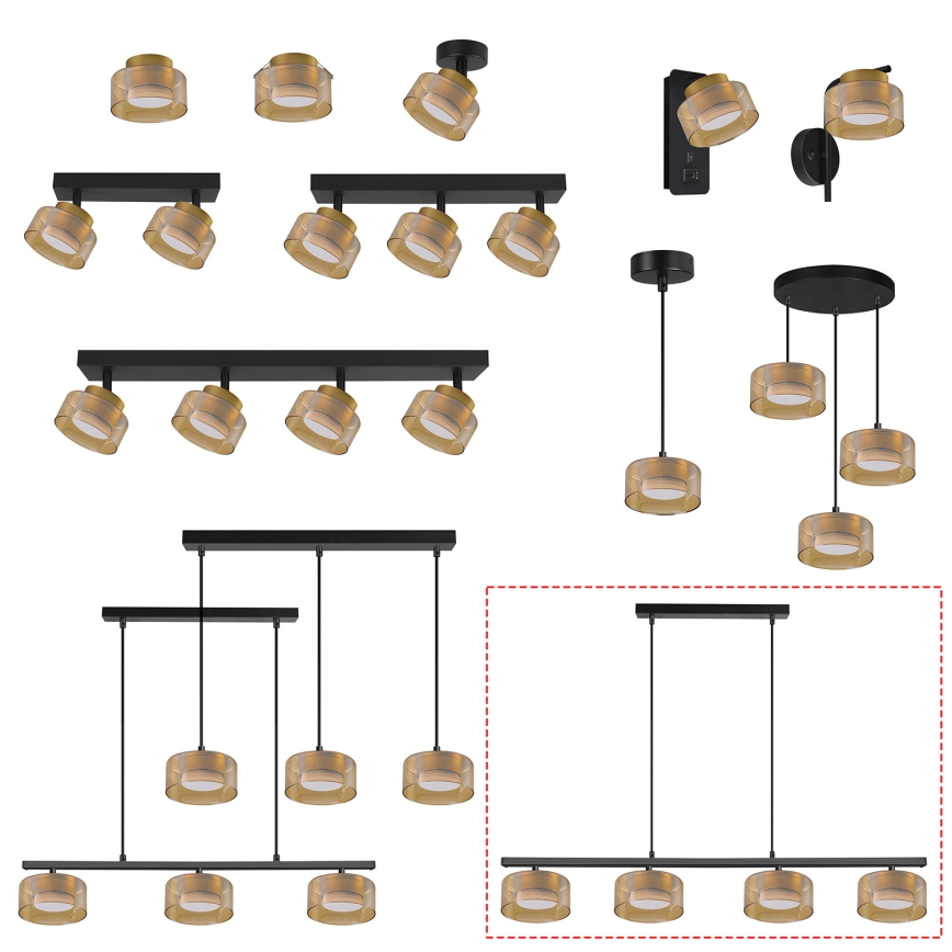 Brilagi - LED Riippuvalaisin kaapelilla AURA LUX 4xGX53/30W/230V musta/kultainen