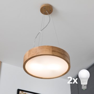 Brilagi - LED-riippuvalaisin kaapelilla CARVALHO 2xE27/60W/230V tammi, halkaisija 37 cm