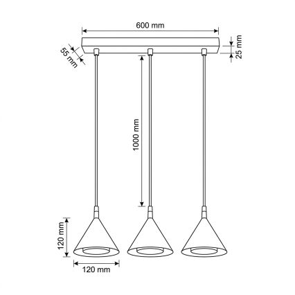 BRILAGI - LED Riippuvalaisin kaapelilla CONE TRIPLE 3xGX53/15W/230V kullanvärinen