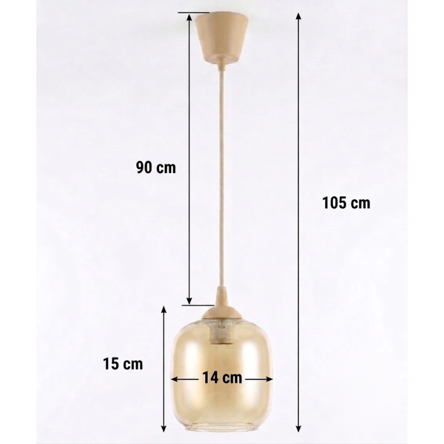 BRILAGI - LED-riippuvalaisin vaijerilla RETRO GLASS 1xE27/60W/230V, halkaisija 14 cm, beige/savunruskea