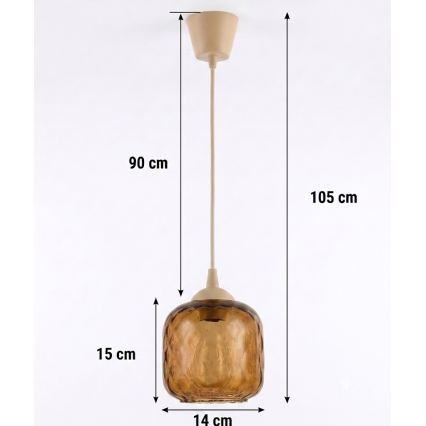 BRILAGI - LED-riippuvalaisin kaapelilla RETRO GLASS 1xE27/60W/230V Ø 14 cm beige/savunruskea