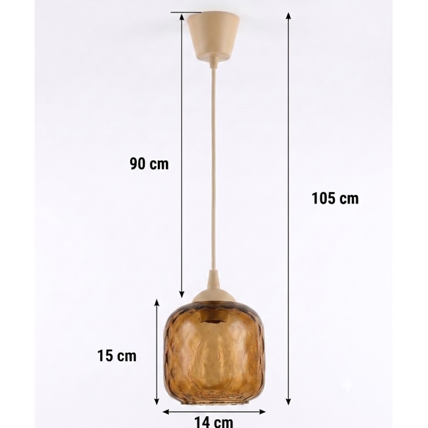 BRILAGI - LED-riippuvalaisin kaapelilla RETRO GLASS 1xE27/60W/230V Ø 14 cm beige/savunruskea