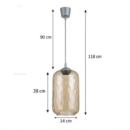 BRILAGI - LED-riippuvalaisin vaijerilla RETRO GLASS 1xE27/60W/230V halkaisija 14 cm hopea/savunruskea