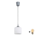 BRILAGI - LED-riippuvalaisin kaapelilla RETRO GLASS 1xE27/60W/230V halkaisija 10 cm hopea/valkoinen