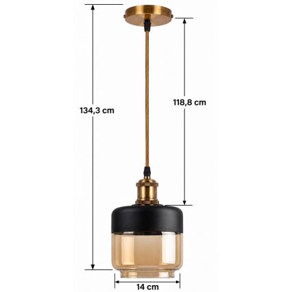 BRILAGI - LED-riippuvalaisin langalla RETRO GLASS 1xE27/60W/230V halkaisija 14 cm kultainen/savunbeige