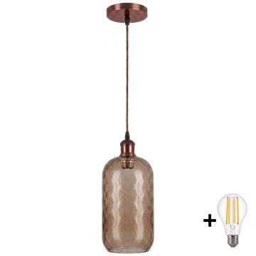 BRILAGI - LED-riippuvalaisin kaapelilla RETRO GLASS 1xE27/60W/230V halkaisija 14 cm kuparanvärinen/savunruskea