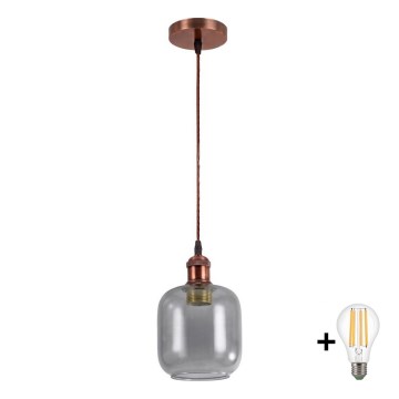 BRILAGI - LED-riippuvalaisin kaapelilla RETRO GLASS 1xE27/60W/230V halkaisija 14 cm kupari/savunharmaa