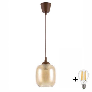 BRILAGI - LED-riippuvalaisin kaapelilla RETRO GLASS 1xE27/60W/230V halkaisija 14 cm ruskea/savunruskea