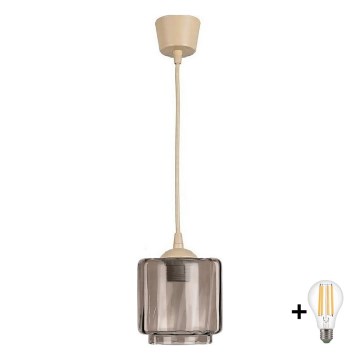 BRILAGI - LED-riippuvalaisin kaapelilla RETRO GLASS 1xE27/60W/230V halkaisija 15 cm beige/savunvärinen