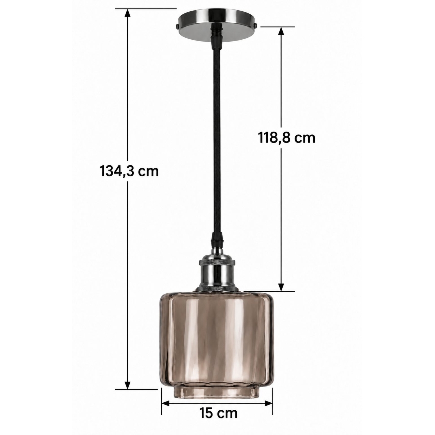 BRILAGI - LED-riippuvalaisin johdolla RETRO GLASS 1xE27/60W/230V halkaisija 15 cm musta/savunvärinen beige