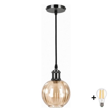 BRILAGI - LED riippuvalaisin kaapelilla RETRO GLASS 1xE27/60W/230V halkaisija 18 cm musta/savunruskea