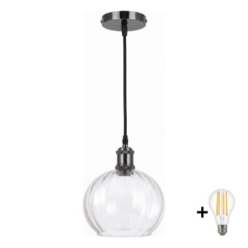 BRILAGI - LED-riippuvalaisin kaapelilla RETRO GLASS 1xE27/60W/230V halkaisija 25 cm musta/läpinäkyvä