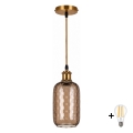 BRILAGI - LED-riippuvalaisin kaapelilla RETRO GLASS 1xE27/60W/230V Ø 14 cm kulta/savunruskea