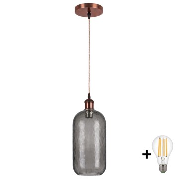 BRILAGI - LED-riippuvalaisin kaapelilla RETRO GLASS 1xE27/60W/230V Ø 14 cm kupari/savuharmaa
