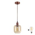 BRILAGI - LED-riippuvalaisin kaapelilla RETRO GLASS 1xE27/60W/230V Ø 14 cm kupari/savunruskea