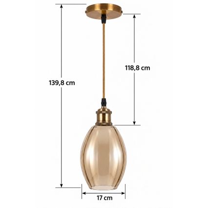BRILAGI - LED-riippuvalaisin vaijerilla RETRO GLASS 1xE27/60W/230V halkaisija 17 cm kultainen/savuinen beige