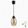 BRILAGI - LED-riippuvalaisin kaapelilla RETRO GLASS 1xE27/60W/230V Ø 17 cm musta/savunbeige